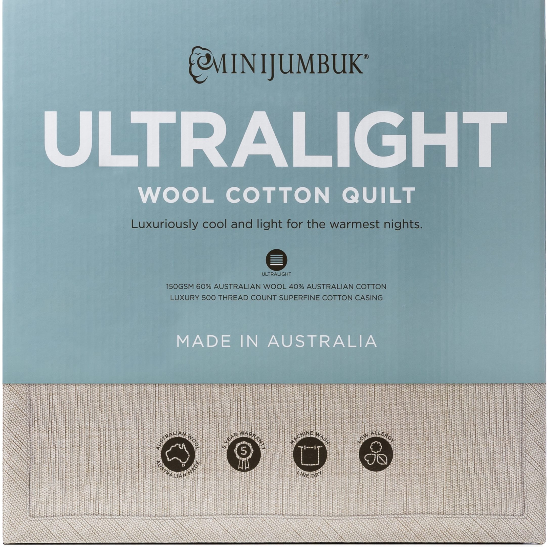 Details about   MINIJUMBUK Ultralight Australian Made Wool Quilt /Doona /Duvet QUEEN RRP $429 